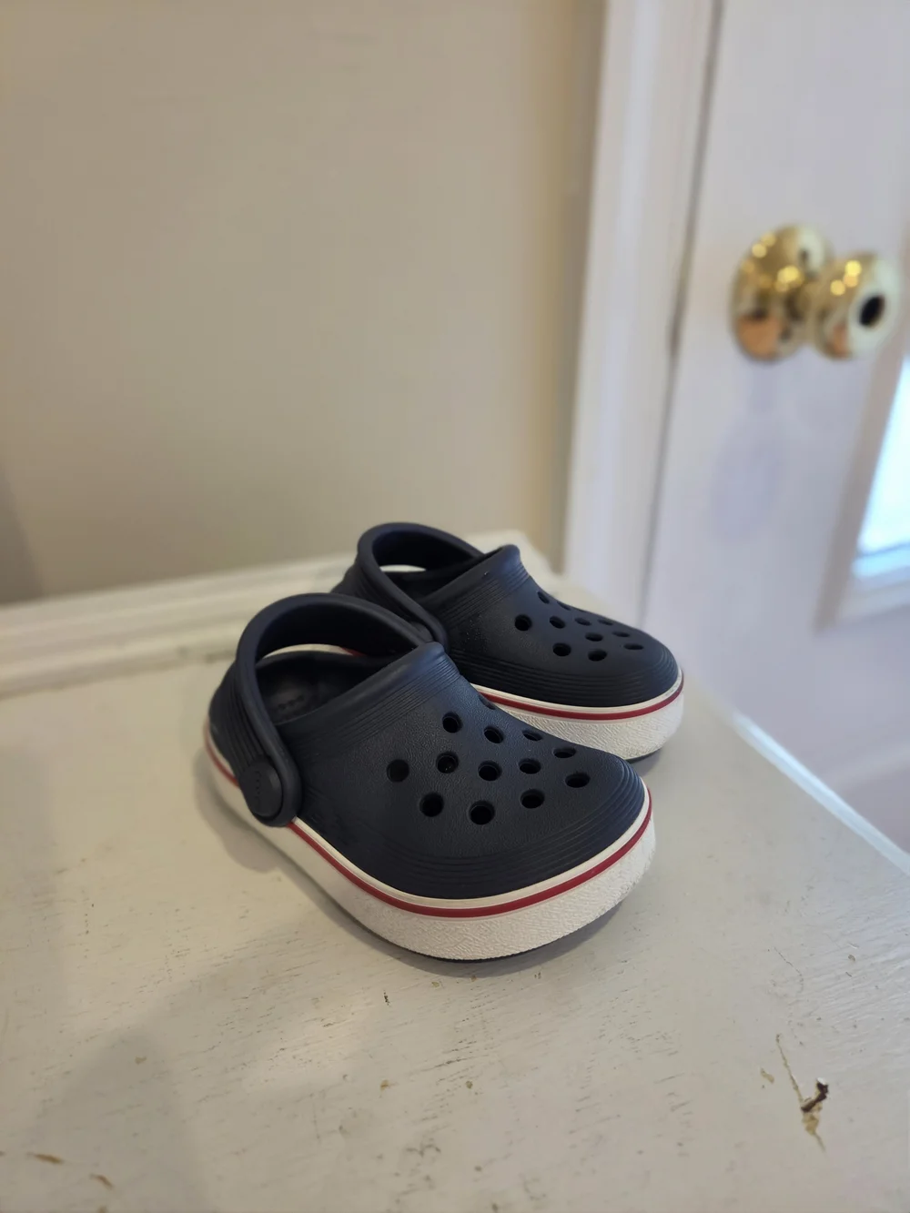 CROCS Kids Navy Clog with White & Red Trim